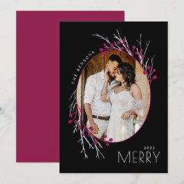 Tarjeta Festiva Winter Berries Merry Branches Red Black