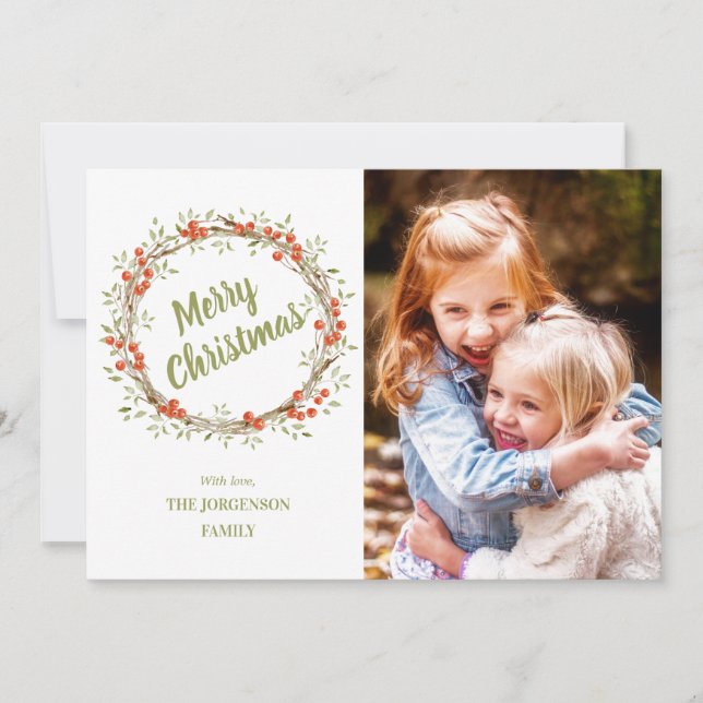 Tarjeta Festiva Winter Berry Wreath | Navidades fotográficos (Anverso)