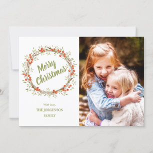 Tarjeta Festiva Winter Berry Wreath   Navidades fotográficos