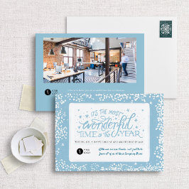 Tarjeta Festiva Winter Blue Snowy Hand Lettered Business