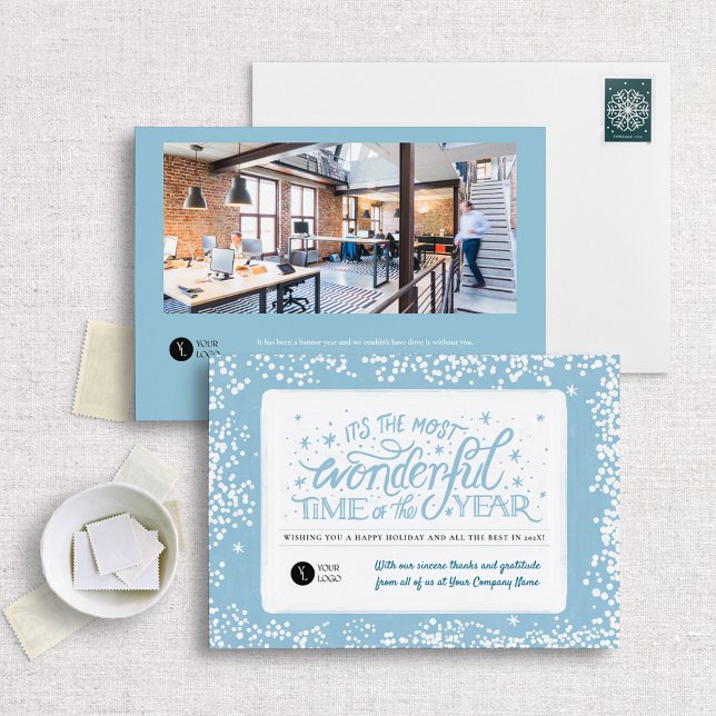 Tarjeta Festiva Winter Blue Snowy Hand Lettered Business (Subido por el creador)
