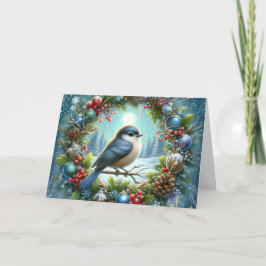 Tarjeta Festiva Winter Bluebird in Holiday Wreath Christmas