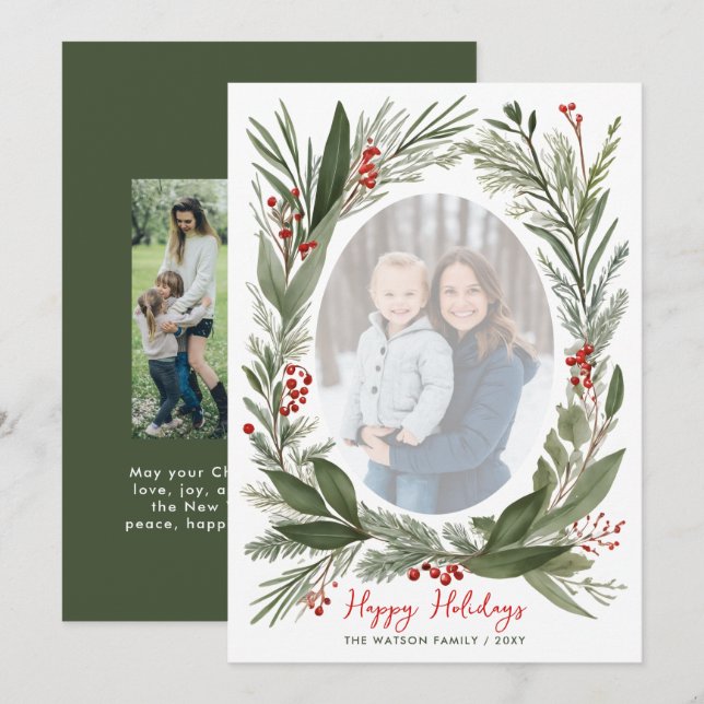 Tarjeta Festiva Winter Botanical Foliage Christmas 4 Photo  (Anverso / Reverso)