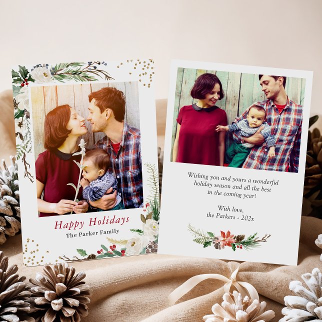 Tarjeta Festiva Winter Botanical Greenery Ivory Floral Christmas (Subido por el creador)