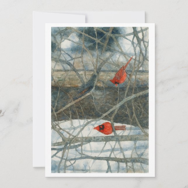 Tarjeta Festiva Winter Cardinals (Anverso)