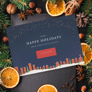 Tarjeta Festiva Winter Cityscape Skyline Corporate