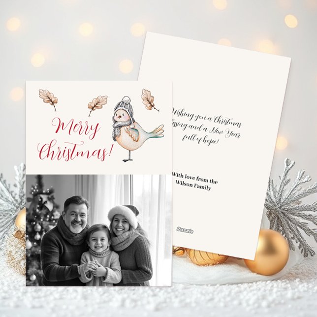 Tarjeta Festiva Winter Cute Sparrow Illustration (Subido por el creador)