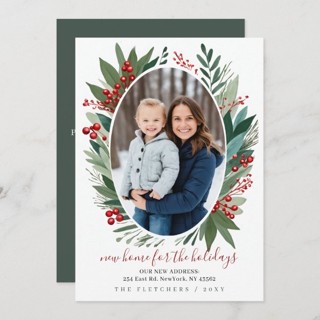 Tarjeta Festiva Winter Foliage New Home for Holidays Photo Moving (Anverso / Reverso)