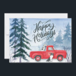 Tarjeta Festiva Winter Forest Red Truck Dog Corporate Business<br><div class="desc">Gracias a sus clientes y clientes esta temporada de vacaciones con una tarjeta Happy Holidays. Diseño de arte acuarela con una escena de bosque invernal, camioneta roja vintage y perros amistosos. Sus clientes estarán encantados con este diseño. Añade un mensaje de buena voluntad y gracias en la parte trasera de...</div>