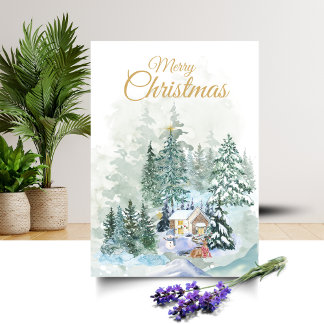 Tarjeta Festiva Winter Forest Scene Christmas Card