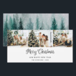 Tarjeta Festiva Winter Forest Snowy Merry Christmas Photo<br><div class="desc">Foto de color de agua. Tarjeta navideña con un collage de fotos en la parte delantera y fondo de un bosque acuático en la parte trasera. Personalice fácilmente esta tarjeta de vacaciones con sus fotos favoritas y el nombre de la familia.</div>
