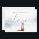 Tarjeta Festiva Winter Fox Holidays Family Name Simple Elegant<br><div class="desc">Personaliza tu nombre en esta tarjeta de vacaciones de moda con un zorro sobre un fondo de bosque de invierno. Diseñado por Thisisnotme©</div>