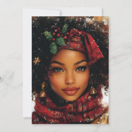 Tarjeta Festiva Winter Glow Afrocentric Queen – Holiday Art