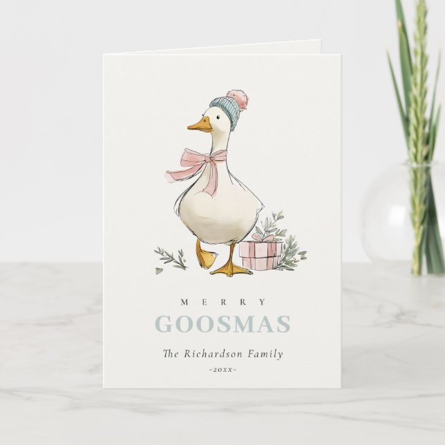 Tarjeta Festiva Winter Goose Christmas Funny Merry Goosmas  (Anverso)