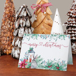 Tarjeta Festiva Winter Greenery Holly Mistletoe Watercolor Garland<br><div class="desc">Tarjetas de Navidades personalizadas con caligrafía elegante y bonito verde de invierno. Este diseño acuático tiene una linterna iluminada con velas, conejo y poinsettia con vegetación de invierno, hojaldre, bayas y mistletoe. Feliz Navidad está escrito a mano y vinculado a un corazón de amor. En el interior, hay un borde...</div>