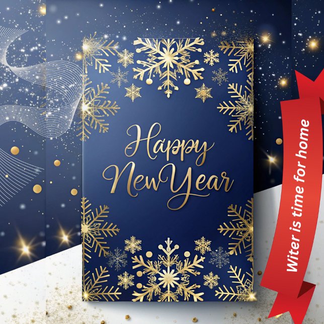 Tarjeta Festiva Winter Is The Time For Home, Gold Happy New Year  (happy new year holiday cardsminimalist holiday cardsmodern photo holiday cardshappy new year collage)