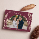 Tarjeta Festiva Winter Laurel | Happy Holidays Photo Card<br><div class="desc">A chic and elegant holiday card design featuring a single horizontal or landscape-oriented photo in a unique arched layout,  embellished with finely detailed botanical foliage. "Happy Holidays" appears at the top left,  with your family name along the bottom. A refined nature-inspired choice for your Christmas 2021 greetings.</div>