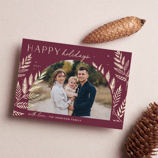 Tarjeta Festiva Winter Laurel | Happy Holidays Photo Card (Subido por el creador)