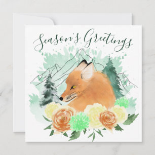 Tarjeta Festiva Winter Mint Fox Floral Seasons Greetings
