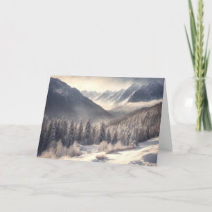 Tarjeta Festiva Winter Mountain Valley Para Navidades