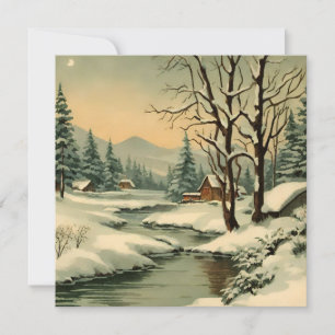 Tarjeta Festiva Winter Mountain Village by the Creek