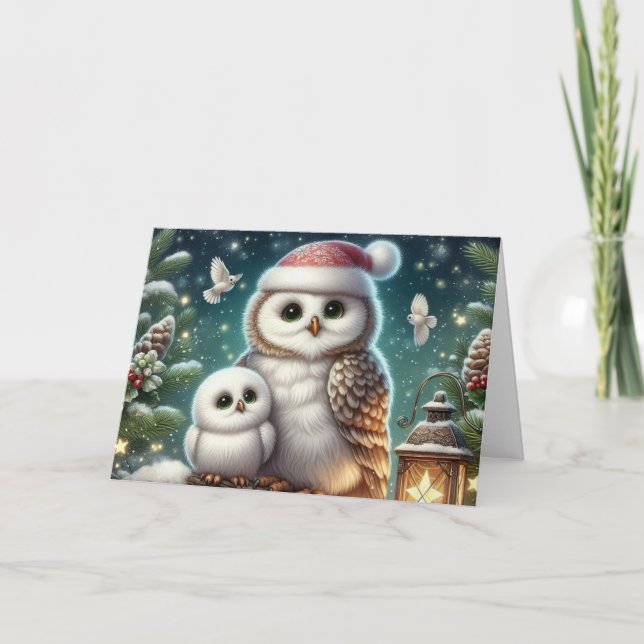 Tarjeta Festiva  Winter Owls Holiday Greeting Card (Anverso)