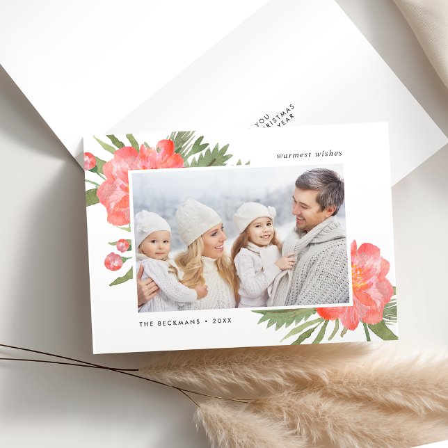 Tarjeta Festiva Winter Peony | Foto de vacaciones doblada (Subido por el creador)