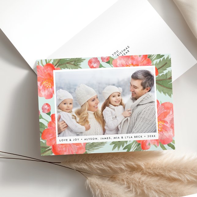 Tarjeta Festiva Winter Peony | Foto de vacaciones doblada (Subido por el creador)