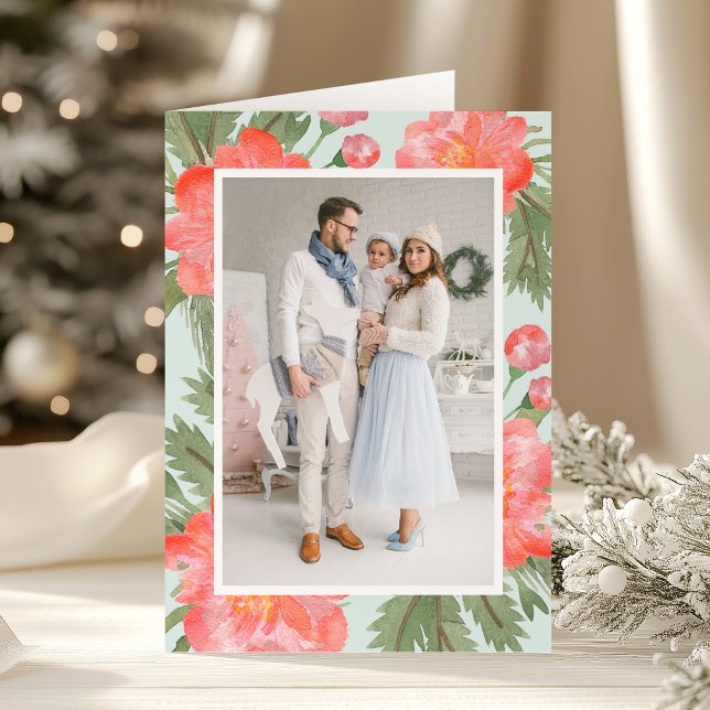 Tarjeta Festiva Winter Peony | Foto de vacaciones doblada (Subido por el creador)