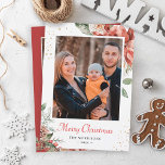 Tarjeta Festiva Winter Scarlet Red Floral Merry Christmas 2 Photo<br><div class="desc">Enviando sus saludos de la temporada con esta "Tarjeta de festividad fotográfica de invierno de Floral roja floral navideña 2". Para una mayor personalización,  haga clic en el enlace "personalizar adicional" y utilice nuestra herramienta de diseño para modificar esta plantilla.</div>