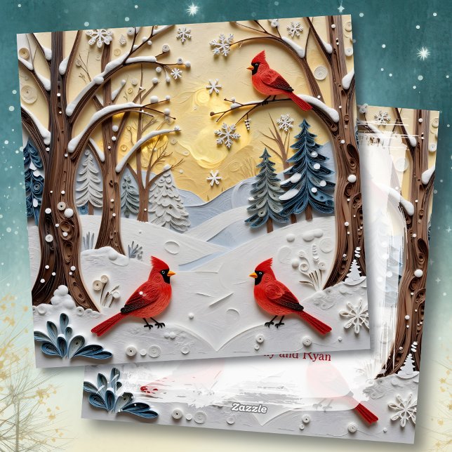 Tarjeta Festiva Winter Scene | Enchanted Forest & Cardinals (Subido por el creador)