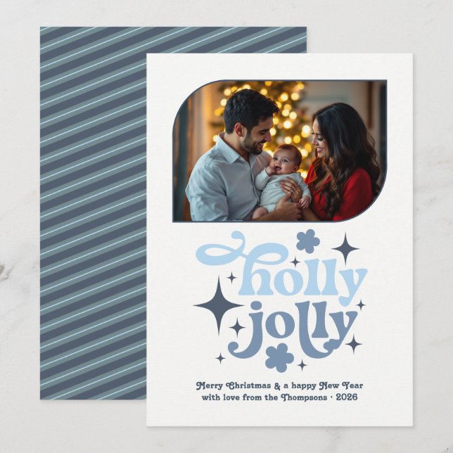Tarjeta Festiva Winter Sky Modern Blue Christmas Photo (Anverso / Reverso)