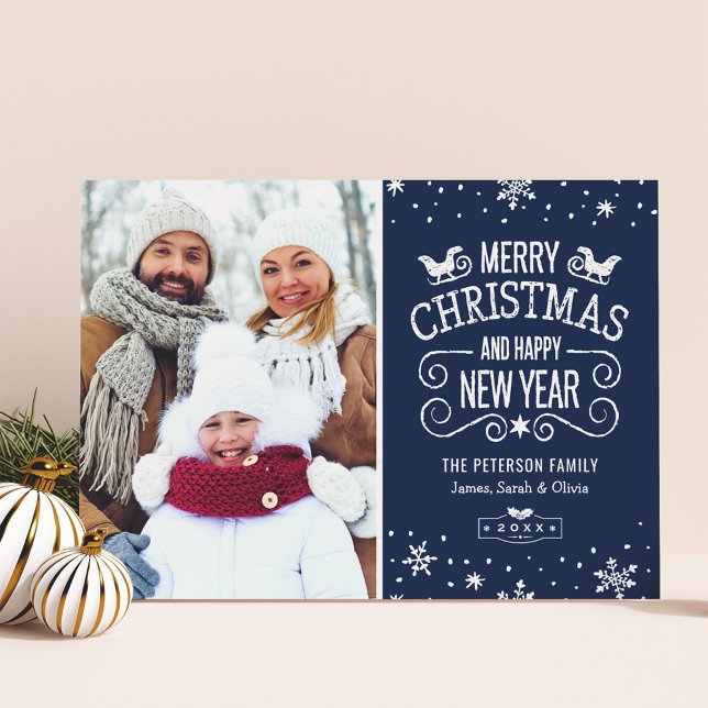 Tarjeta Festiva Winter Snowflakes Navy Blue Merry Christmas Photo (Subido por el creador)