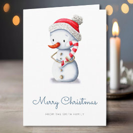 Tarjeta Festiva Winter Snowman Candy Cane Merry Christmas