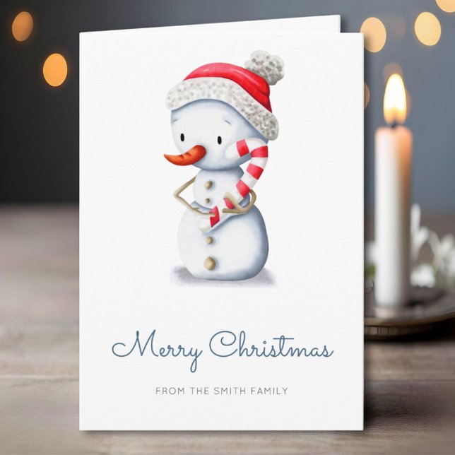 Tarjeta Festiva Winter Snowman Candy Cane Merry Christmas (Subido por el creador)