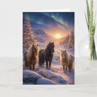 Tarjeta Festiva Winter Solstice Magic with Icelandic Horses