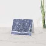 Tarjeta Festiva "Winter trees" Christmas fine art seasonal card<br><div class="desc">Festive snow covered trees by the lake shore fine art Christmas card. Uniquely painted in watercolour and goauche by Sarah Trett.</div>