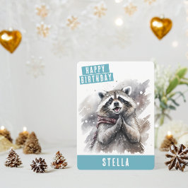 Tarjeta Festiva Winter vibes Raccoon Birthday Card