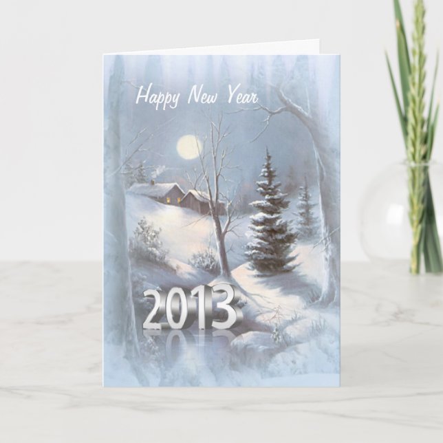Tarjeta Festiva Winter village in snow New Year 2013 Card (Anverso)