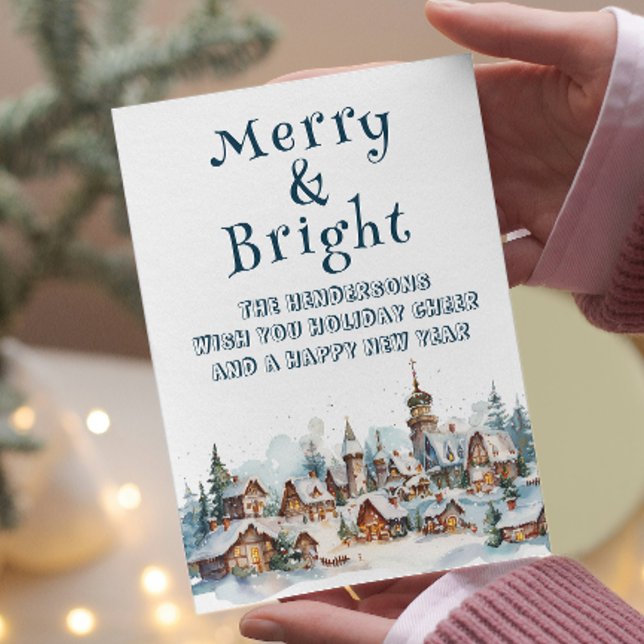 Tarjeta Festiva Winter Village Scenery Merry y Bright (Subido por el creador)