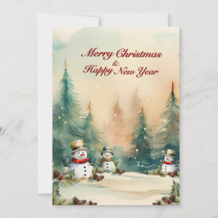Tarjeta Festiva Winter Wonderland: Árboles de pino y hombres de ni