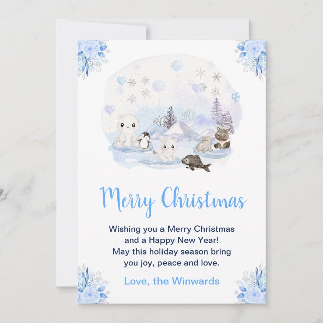 Tarjeta Festiva Winter Wonderland Arctic Animals Merry Christmas (Anverso)