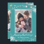 Tarjeta Festiva Winter Wonderland Blue Green Happy Holidays<br><div class="desc">Winter Wonderland Blue Green Happy Holidays Photo Holiday Card</div>