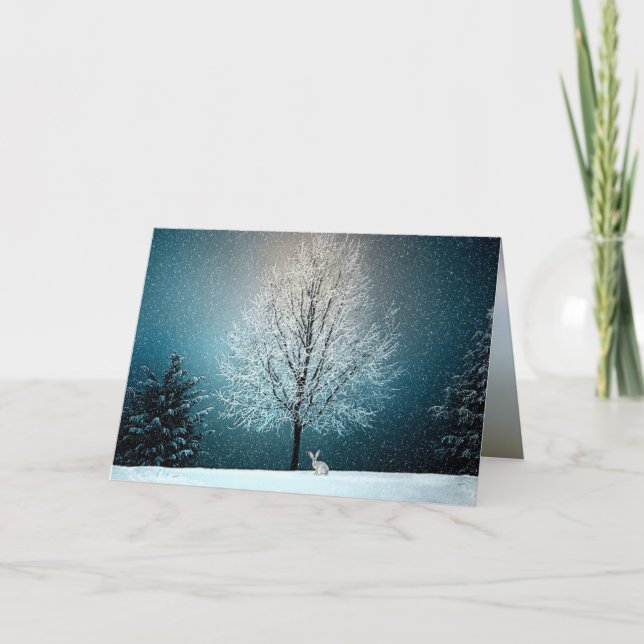 Tarjeta Festiva Winter Wonderland con conejo (Anverso)