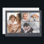Tarjeta Festiva Winter Wonderland Gold Charcoal Family 4 fotos<br><div class="desc">Un diseño rústico sencillo, minimalista y elegante, con copos de nieve hechos a mano en acuarela con sobrepisas de Relieve metalizado dorado (simuladas), sobre un sencillo fondo negro. Personalice esta tarjeta de cuatro Navidades de la familia de fotos con sus propias fotos y cambie el mensaje en la parte de...</div>