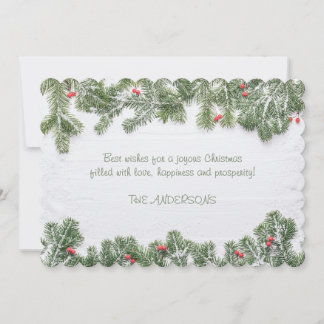 Tarjeta Festiva Winter Wonderland Merry Christmas Calligraphy Pine