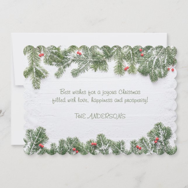 Tarjeta Festiva Winter Wonderland Merry Christmas Calligraphy Pine (Anverso)