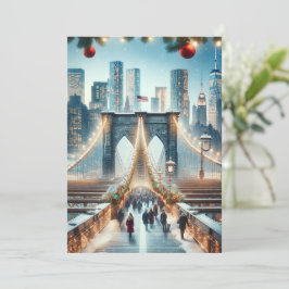 Tarjeta Festiva Winter Wonderland. Puente de Brooklyn - Nueva York