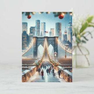 Tarjeta Festiva Winter Wonderland. Puente de Brooklyn - Nueva York