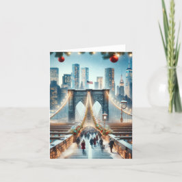 Tarjeta Festiva Winter Wonderland. Puente de Brooklyn - Nueva York